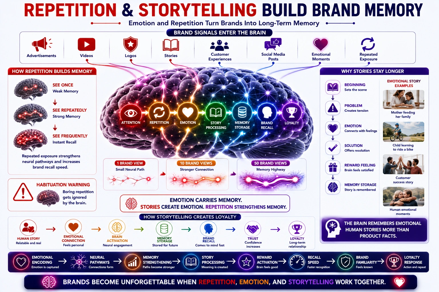 repetition and storytelling build brand memory